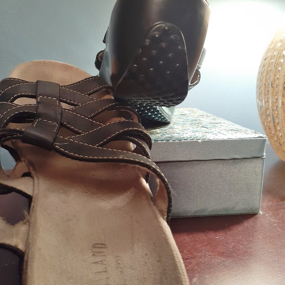 Navy Blue Leather Sandals ,  1 1/2 Inch heel, most comfortable heels